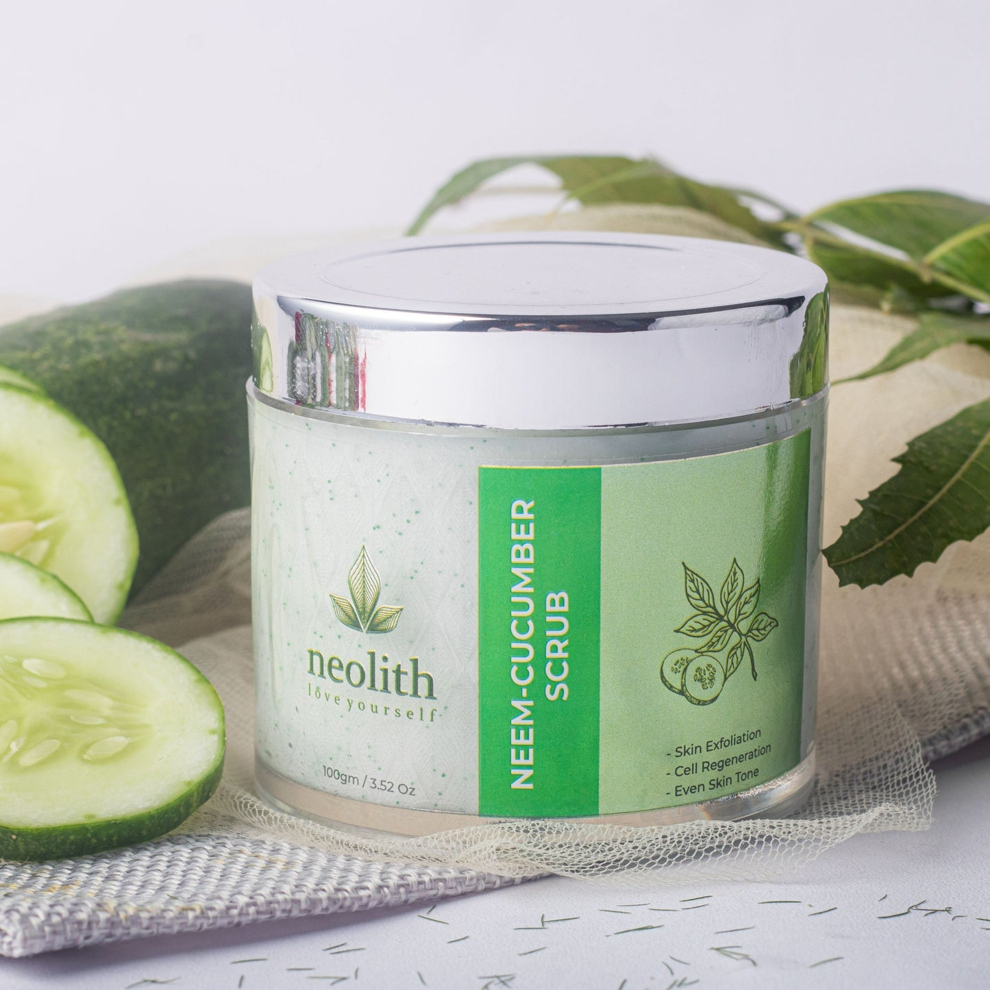 Neolith Neem Cucumber Scrub || Winter Scrub || Exfoliating Face Scrub For Acne Prone Skin, Reduce Blackheads & Whiteheads, Ideal For Dry & Dull Skin, With Almond Oil, ECOCERT Certified raw materials, Paraben & Sulphate Free -100 gm || For Women & Men