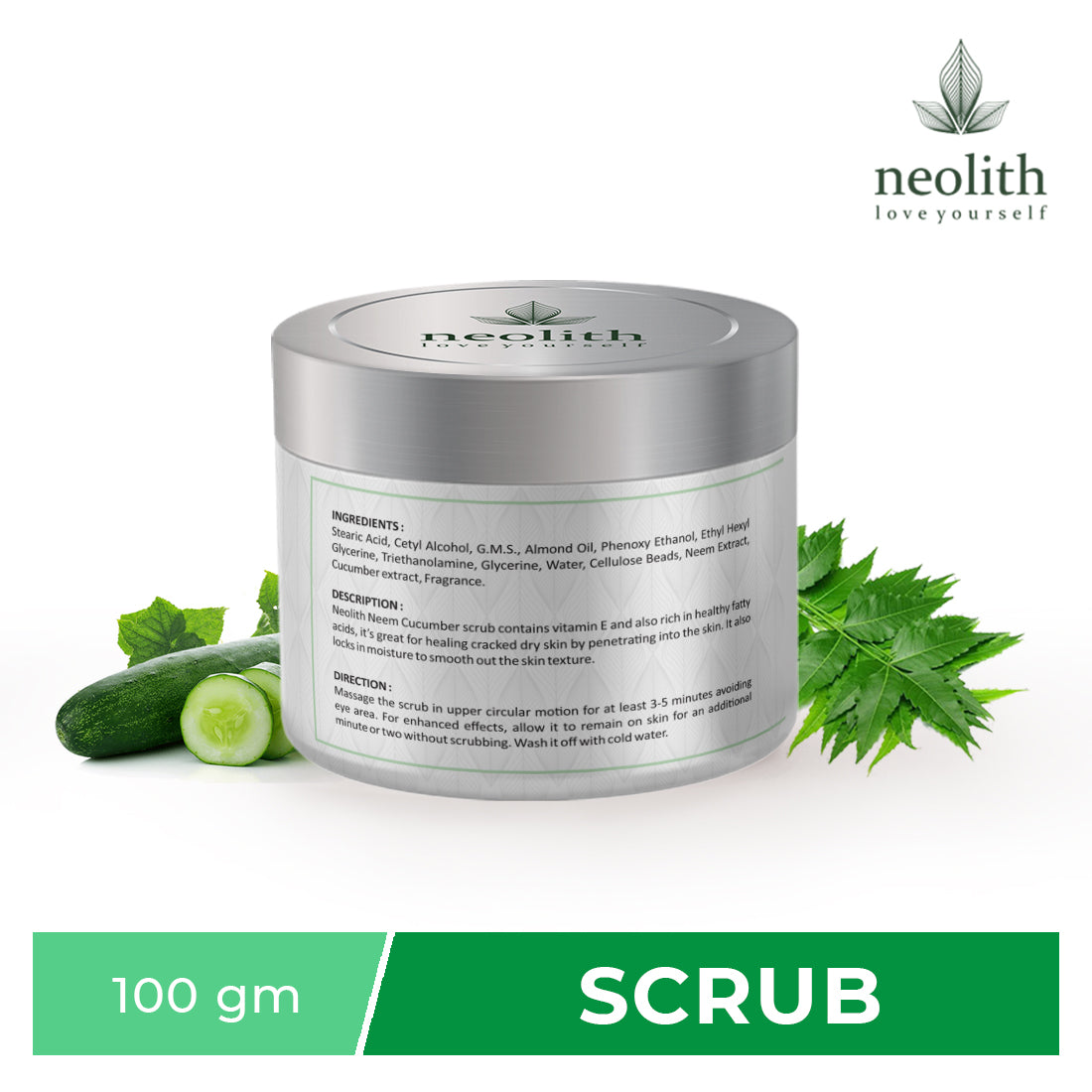 Neolith Neem Cucumber Scrub || Winter Scrub || Exfoliating Face Scrub For Acne Prone Skin, Reduce Blackheads & Whiteheads, Ideal For Dry & Dull Skin, With Almond Oil, ECOCERT Certified raw materials, Paraben & Sulphate Free -100 gm || For Women & Men