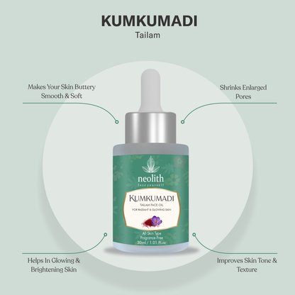 Neolith 100% Organic Kumkumadi Skin Radiance Face Oil with Saffron, Sandalwood, Vetiver, Turmeric & Lotus Extracts for Dull Skin, Dark Spots