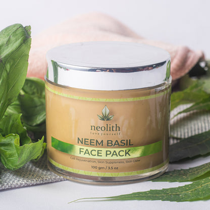 Neolith Neem Basil Face Pack || Skin Brightening Clay Face Mask For Healthy and Glowing Skin, Tan Removal, Oil Control, Black head removal, Acne & Skin Whitening || 100% Organic || For Women & Men || 100gm