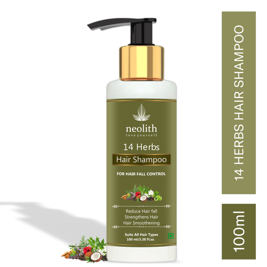 Neolith 14 Herbs Hair & Scalp Shampoo | Paraben Free, Sulphate Free | Reduces Hair Fall, Strengthens Hair, Hair Smoothening, Scalp Cleansing | 120 Ml