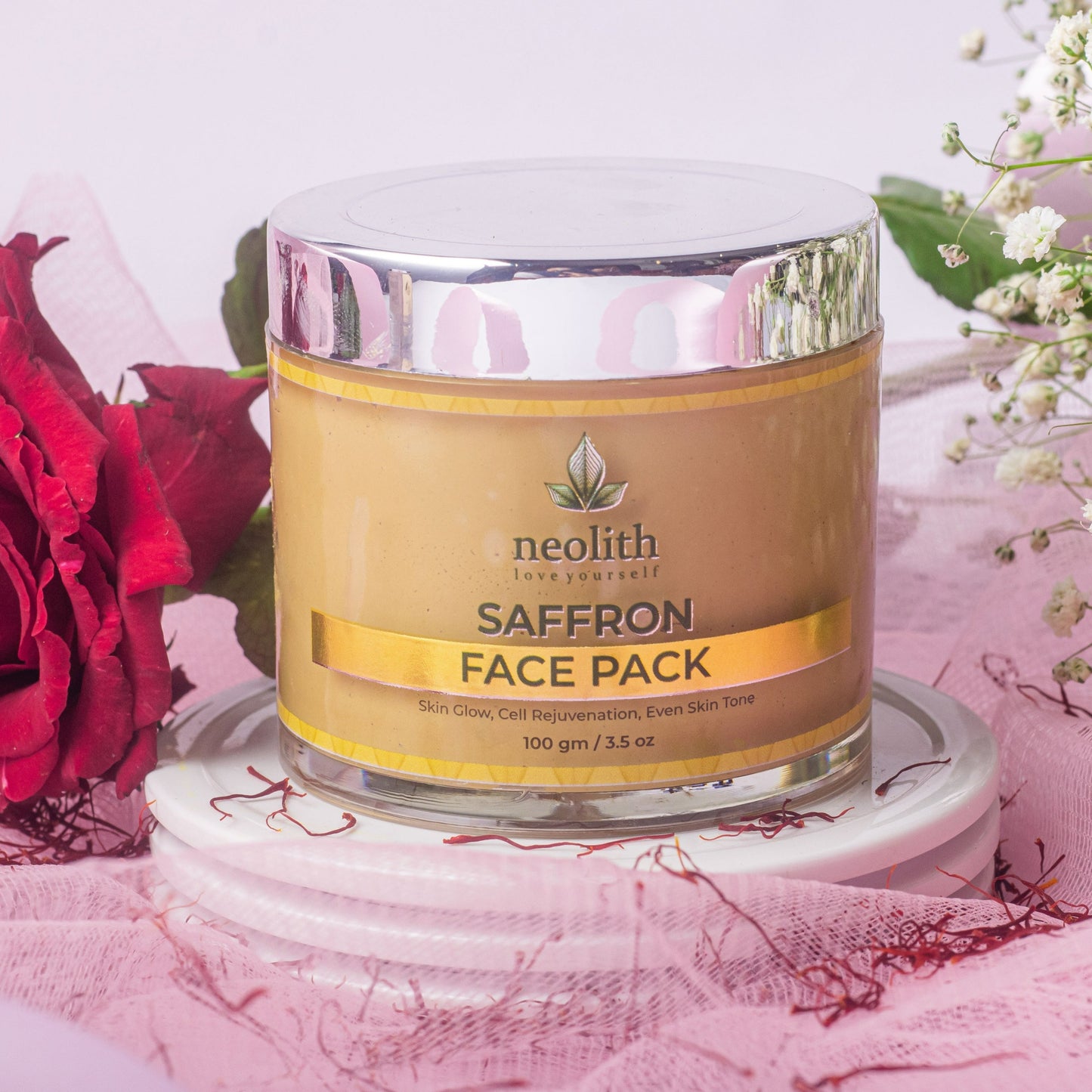 Neolith Saffron Face Pack || Skin Brightening Clay Face Mask For Glowing Skin, Tan Removal, Oil Control, Acne & Fairness || Organic || For Women & Men || 100g