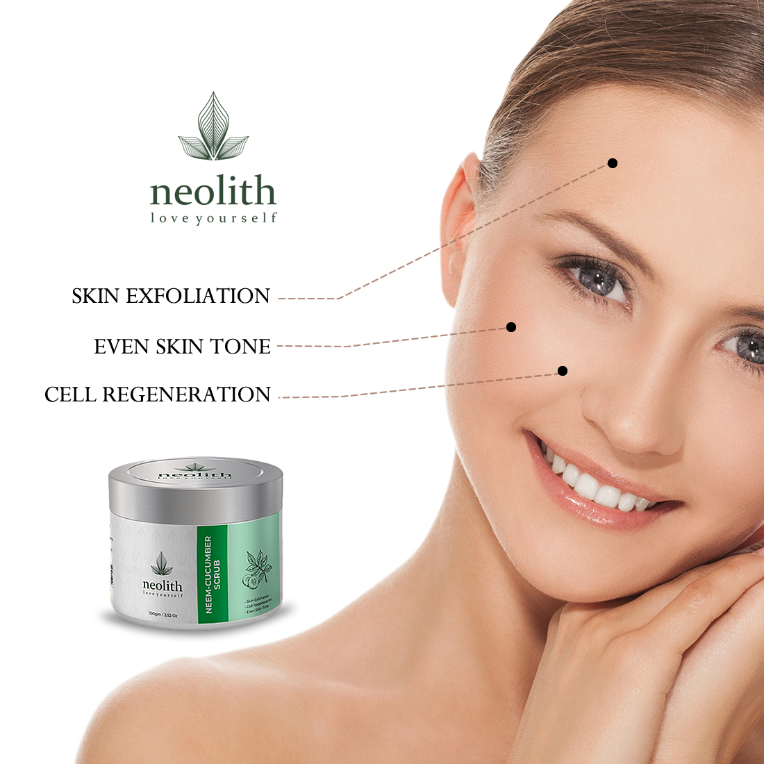 Neolith Neem Cucumber Scrub || Winter Scrub || Exfoliating Face Scrub For Acne Prone Skin, Reduce Blackheads & Whiteheads, Ideal For Dry & Dull Skin, With Almond Oil, ECOCERT Certified raw materials, Paraben & Sulphate Free -100 gm || For Women & Men