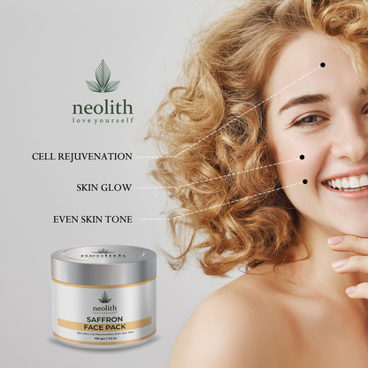 Neolith Saffron Face Pack || Skin Brightening Clay Face Mask For Glowing Skin, Tan Removal, Oil Control, Acne & Fairness || Organic || For Women & Men || 100g