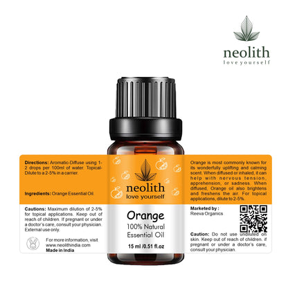 Neolith Orange Essential Oil - Cold Pressed, 100% Pure Aroma, 100% Natural and Undiluted, Therapeutic Grade (15ML)