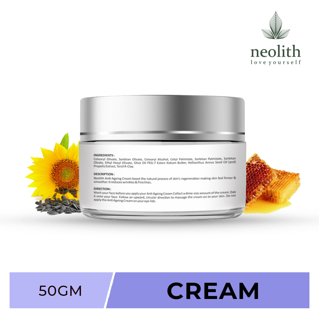 Neolith Anti Aging Face Cream with Argan oil and Kokum butter with SPF 25+ for Skin repair, Firming, Tightening, Moisturizing, Lines & Wrinkles, Glowing skin | Collagen Face Cream | 92% Organic | 50gm || For Women & For Men