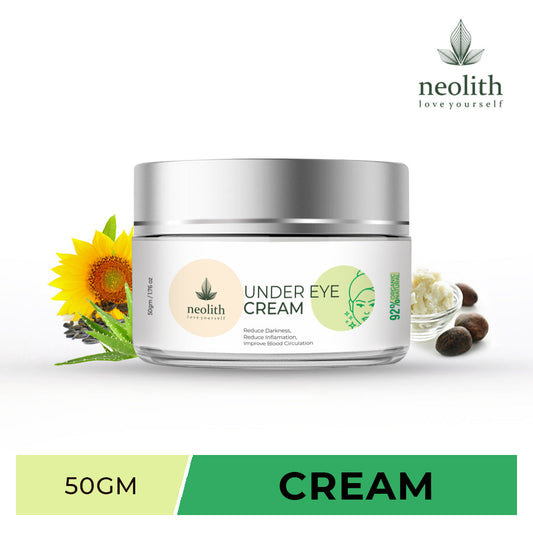 Neolith Under Eye Cream (50 gm) for Dark Circle, Anti Fatigue, Reduces Puffiness, Reduce Wrinkles and Fine lines, with Aloe vera & Kokum Butter || 92% Organic Eye cream for Women & Men