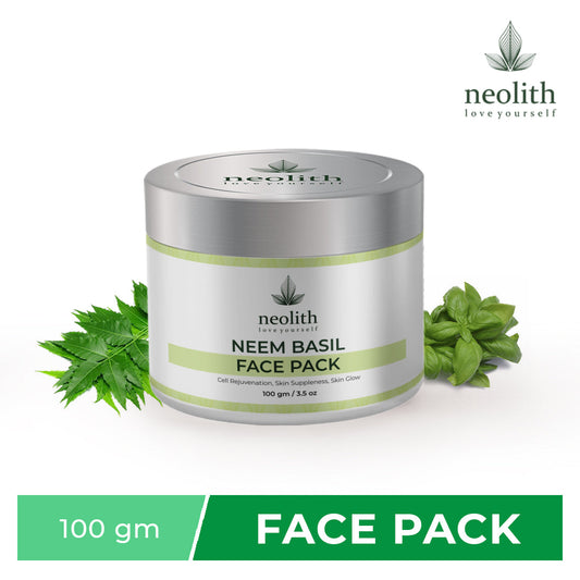 Neolith Neem Basil Face Pack || Skin Brightening Clay Face Mask For Healthy and Glowing Skin, Tan Removal, Oil Control, Black head removal, Acne & Skin Whitening || 100% Organic || For Women & Men || 100gm