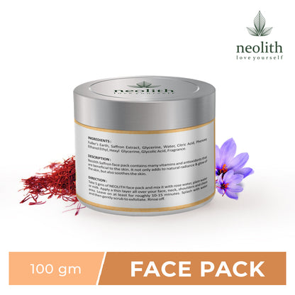Neolith Saffron Face Pack || Skin Brightening Clay Face Mask For Glowing Skin, Tan Removal, Oil Control, Acne & Fairness || Organic || For Women & Men || 100g