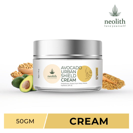 Neolith Avocado Urban Shield Face Cream | Anti-Pollution Daily Face cream with SPF30 for Bright and Glowing Skin | Protection from Blue rays, Pollution defense cream, UV day cream, All Skin Type |50 gm For Men & Women